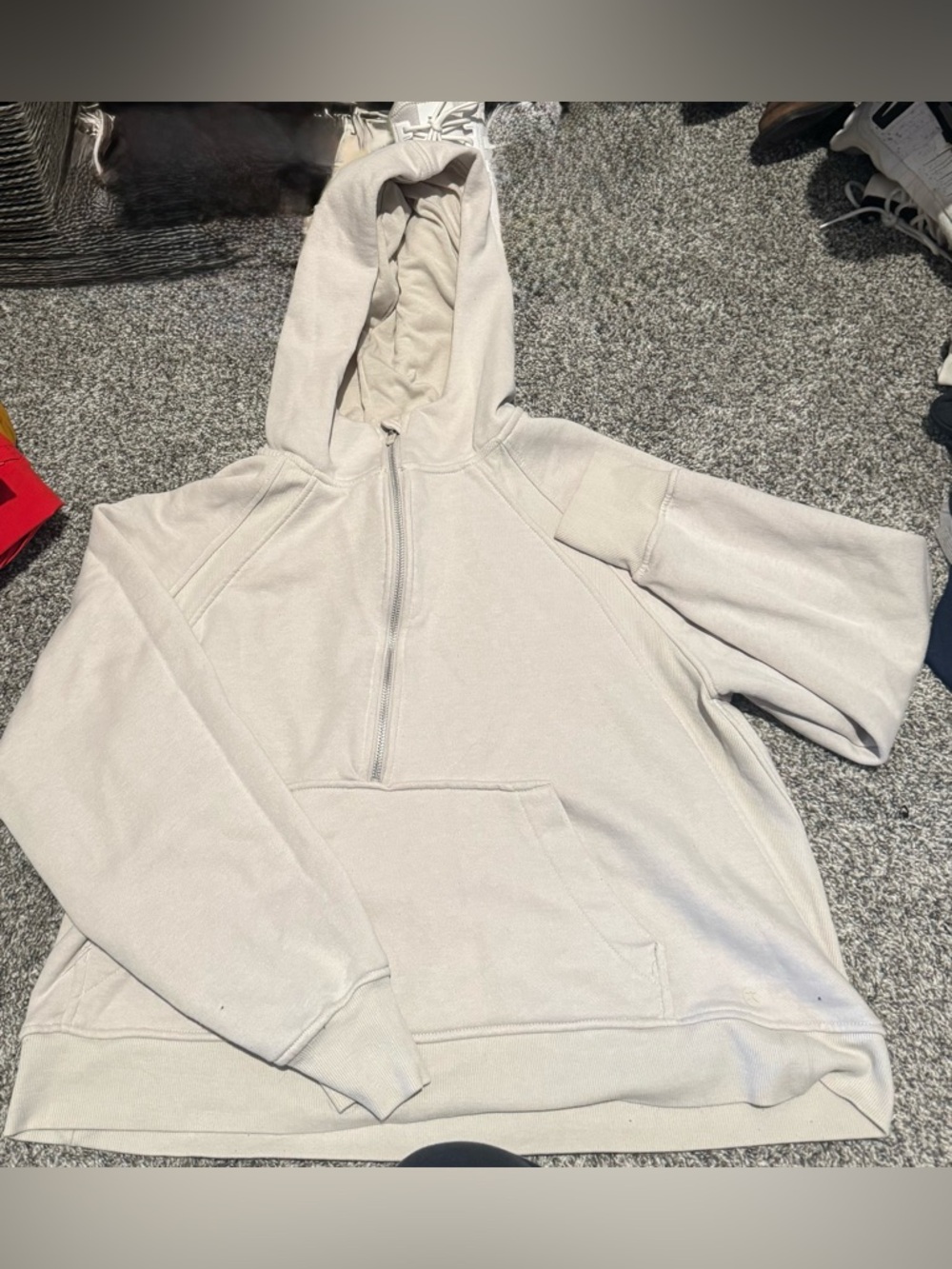 Danskin Neutral Half-Zip Hooded Sweatshirt - Light Beige